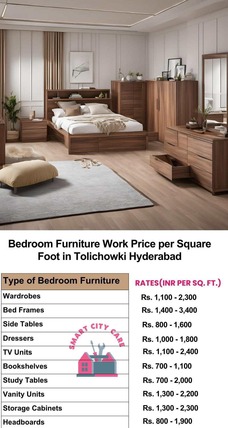 Bedroom Furniture Work Price list per Square Foot in Tolichowki,Hyderabad