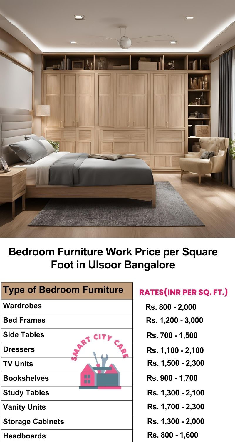 Bedroom Furniture Work Price list per Square Foot in Ulsoor,Bangalore