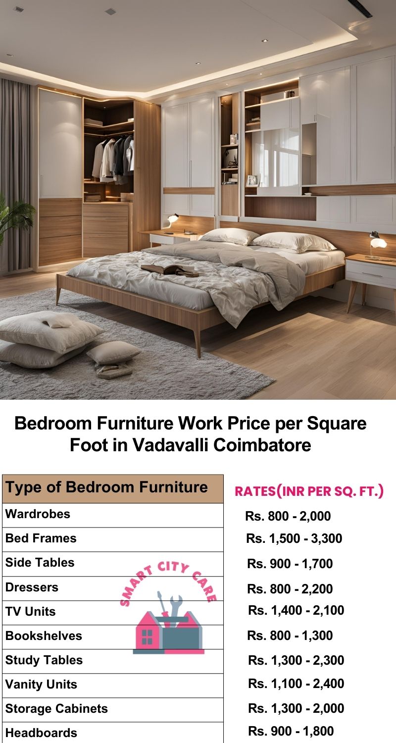 Bedroom Furniture Work Price list per Square Foot in Vadavalli,Coimbatore