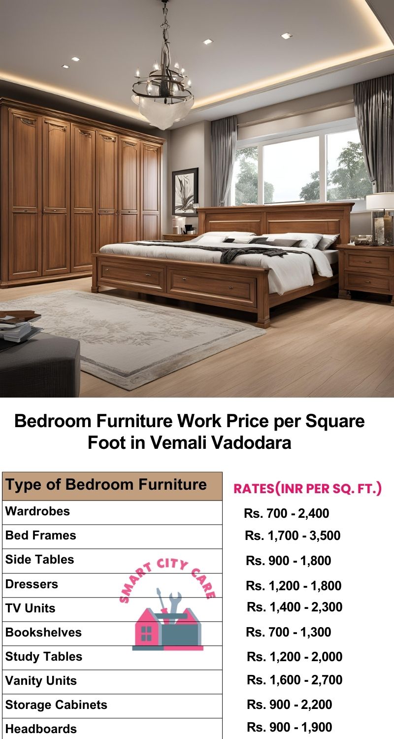 Bedroom Furniture Work Price list per Square Foot in Vemali,Vadodara