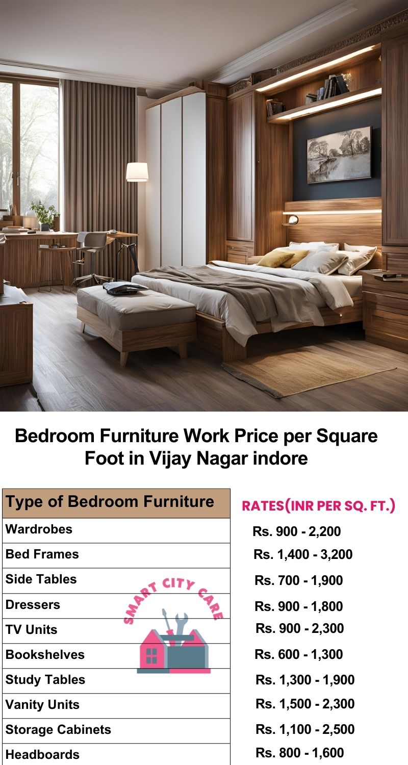 Bedroom Furniture Work Price list per Square Foot in Vijay Nagar,Indore