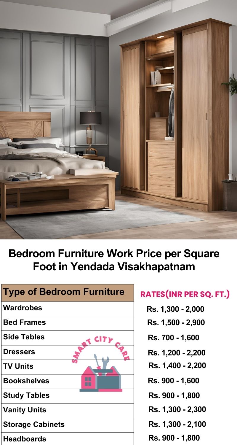 Bedroom Furniture Work Price list per Square Foot in Yendada,Visakhapatnam