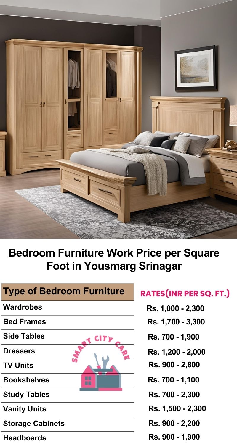 Bedroom Furniture Work Price list per Square Foot in Yousmarg,Srinagar