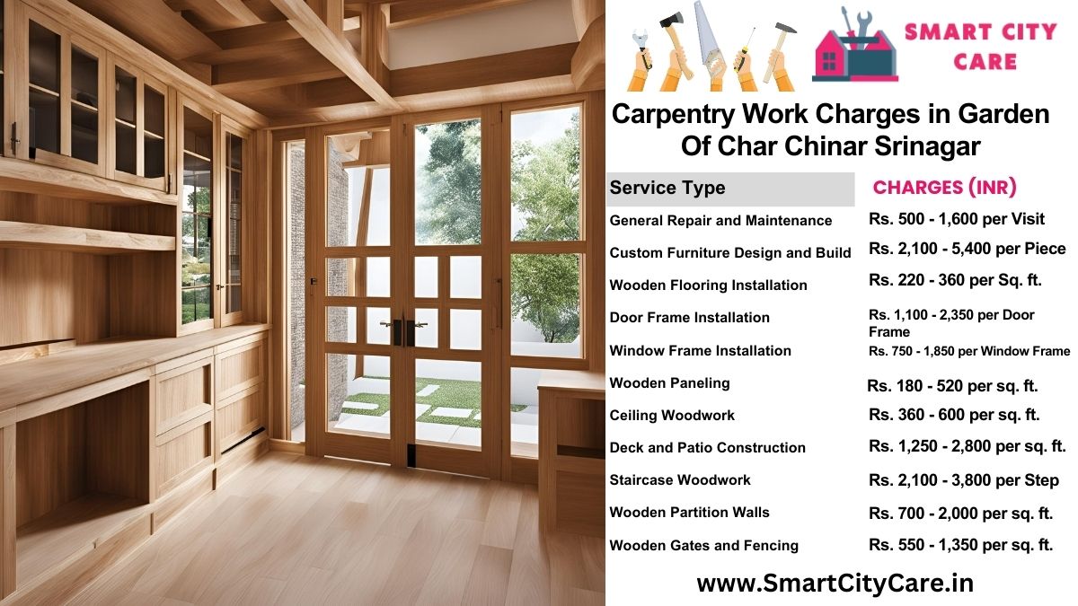 Carpentry Work Charges list in Garden Of Char Chinar, Srinagar