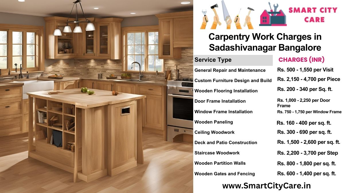 Carpentry Work Charges list in Sadashivanagar, Bangalore