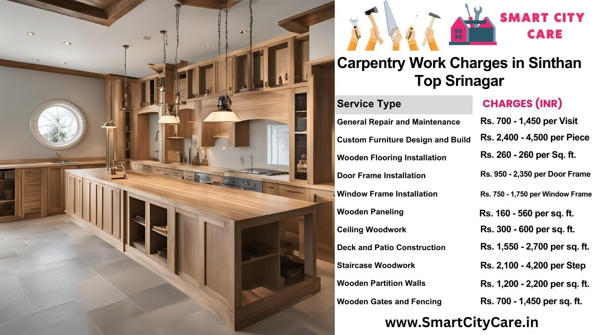 Carpentry Work Charges list in Sinthan Top, Srinagar