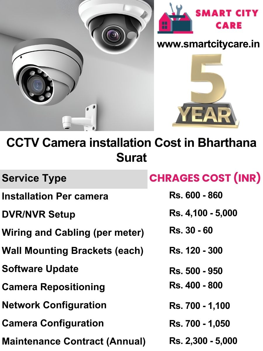CCTV camera installation cost list in Surat, Bharthana
