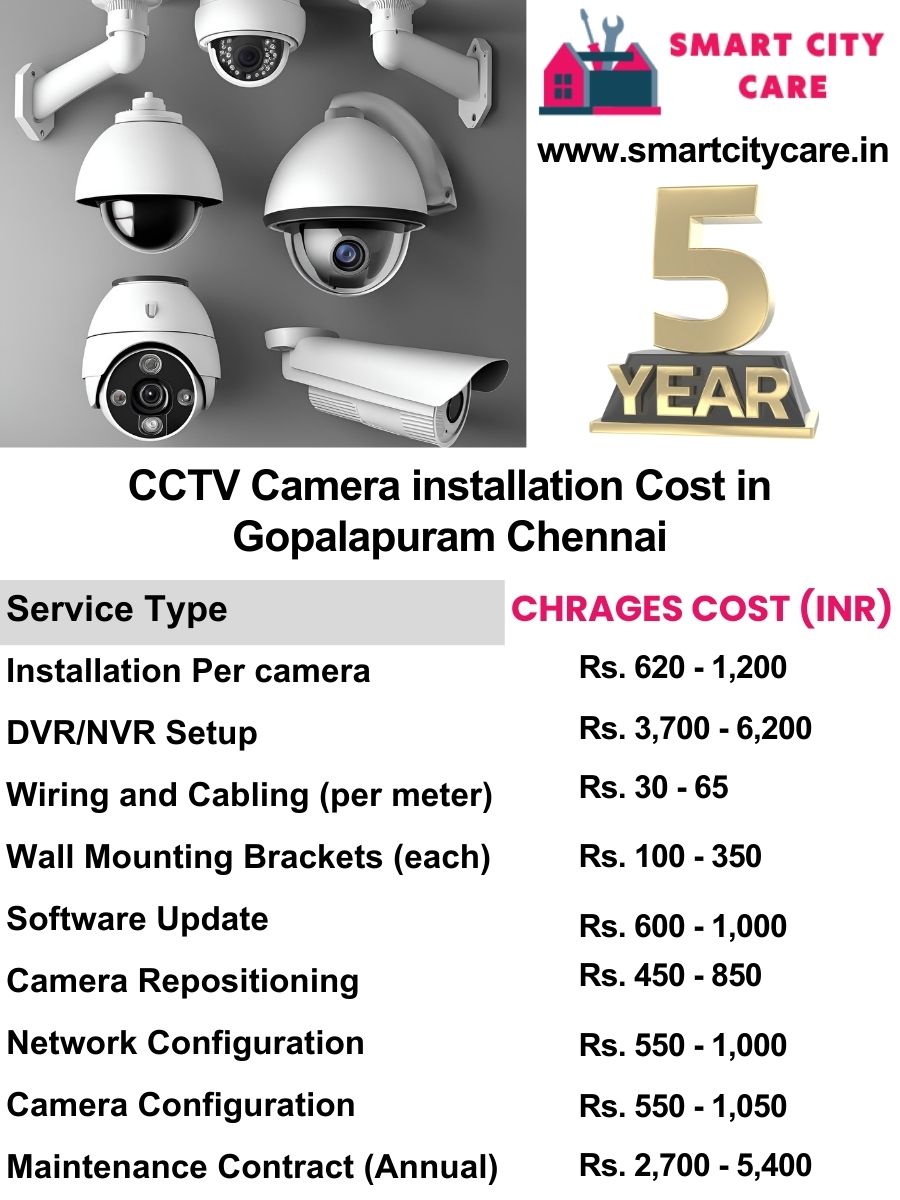 CCTV camera installation cost list in Chennai, Gopalapuram