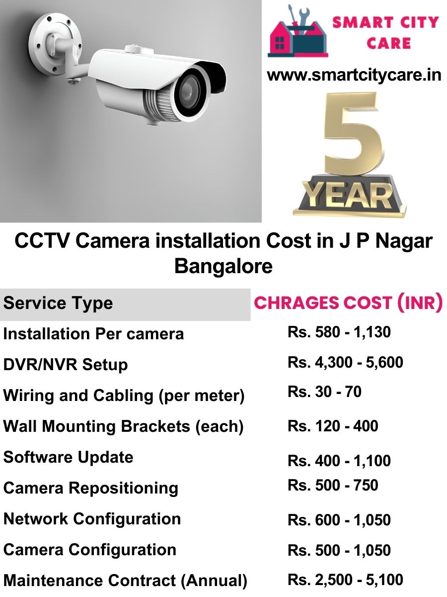 CCTV camera installation cost list in Bangalore, J. P. Nagar