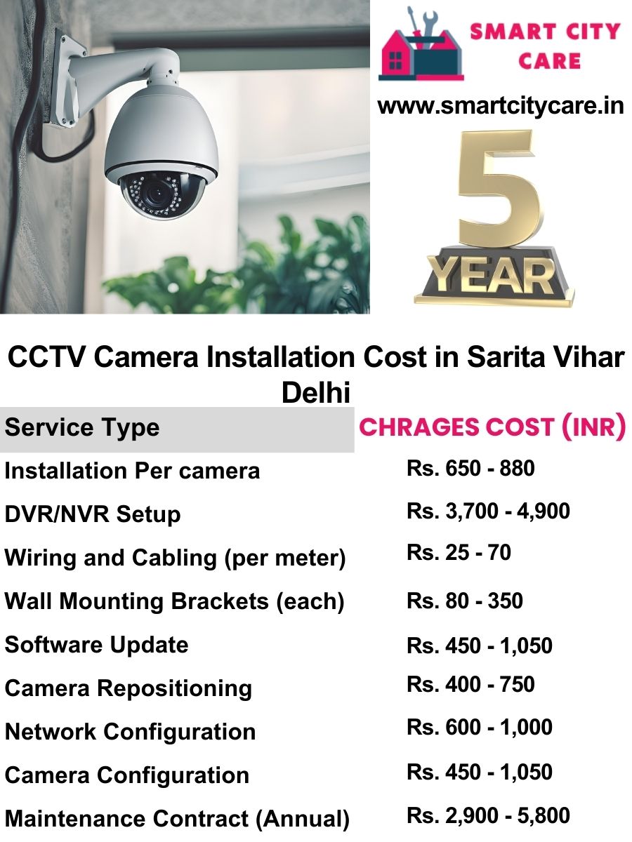 CCTV camera installation cost list in Delhi, Sarita Vihar