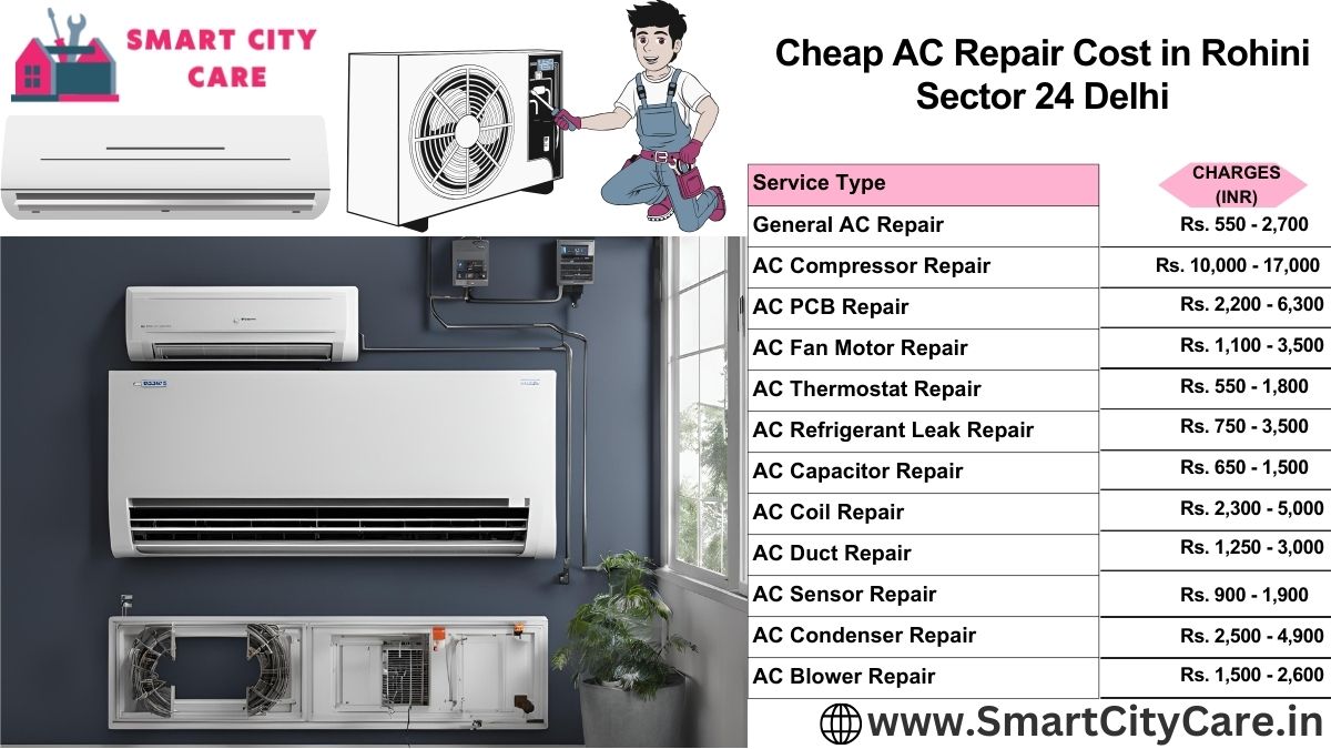 Cheap AC repair Cost list in  Rohini Sector 24, Delhi
