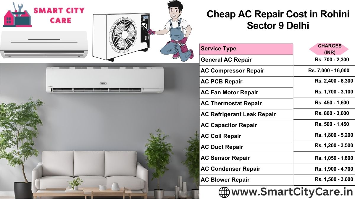 Cheap AC repair Cost list in  Rohini Sector 9, Delhi