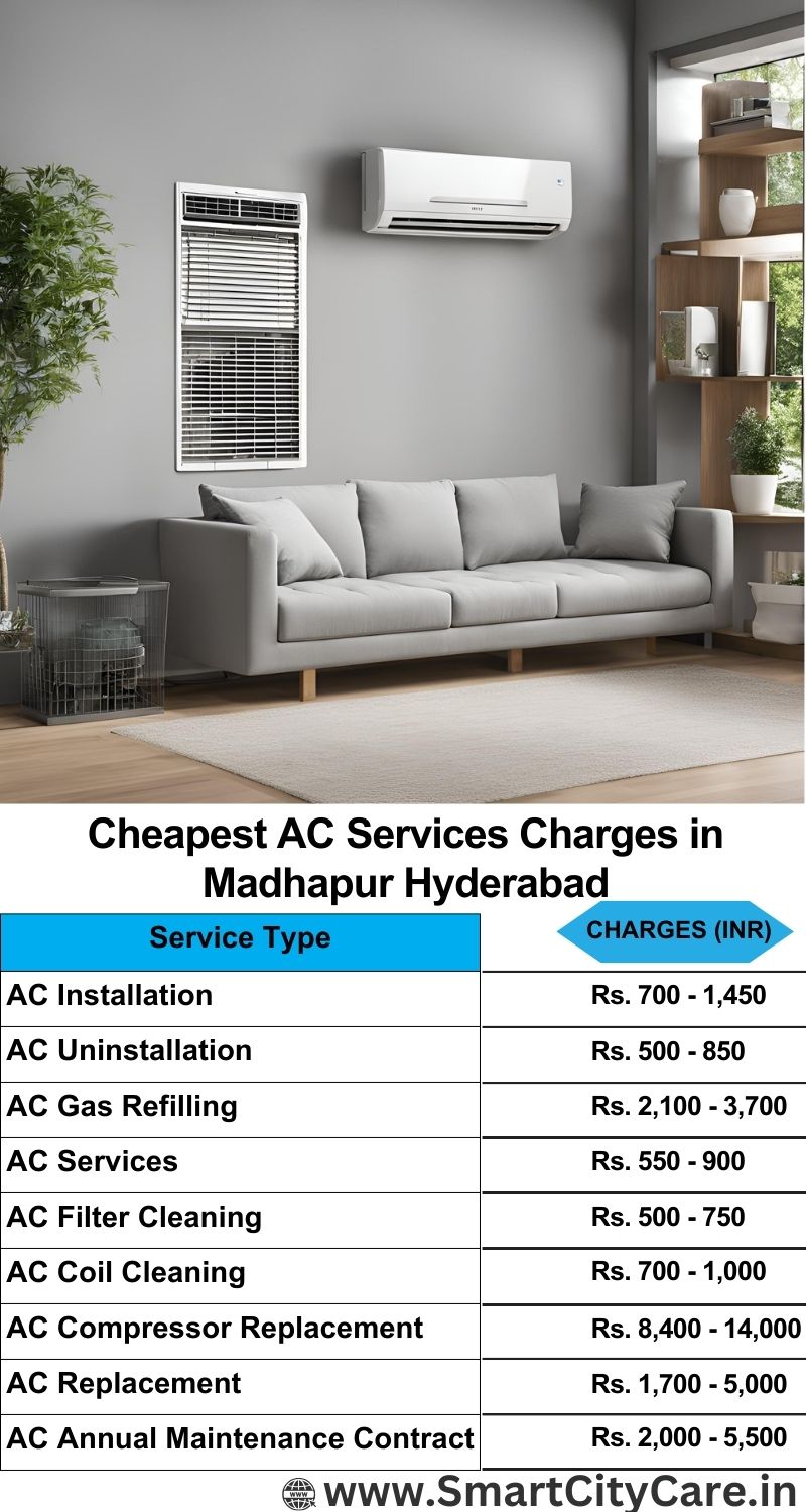 AC Services charges list in  Madhapur, Hyderabad
