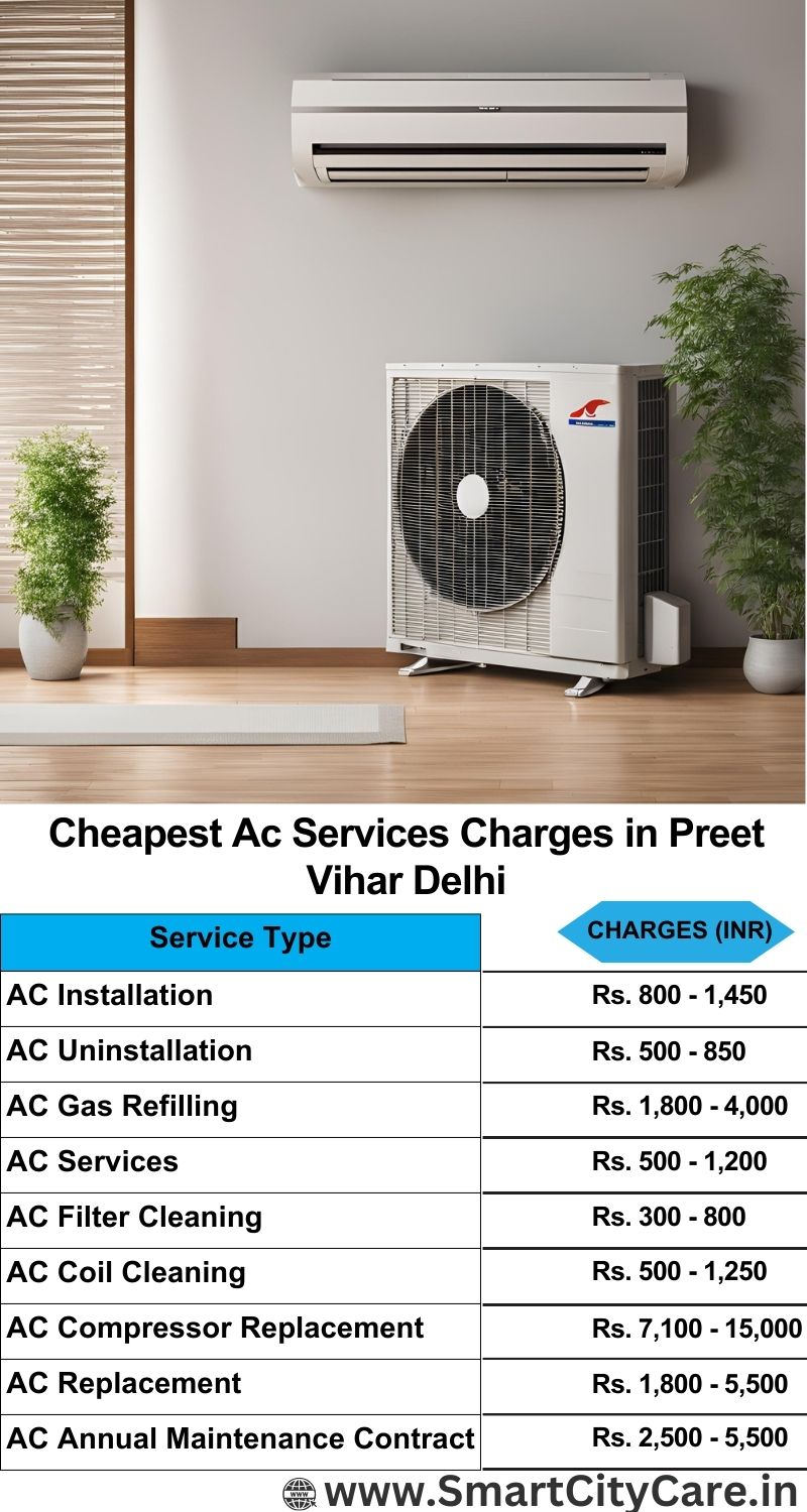 AC Services charges list in  Preet Vihar, Delhi