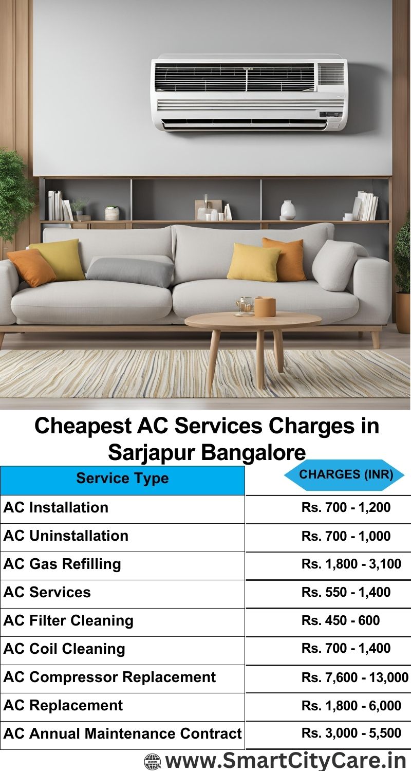 AC Services charges list in  Sarjapur, Bangalore