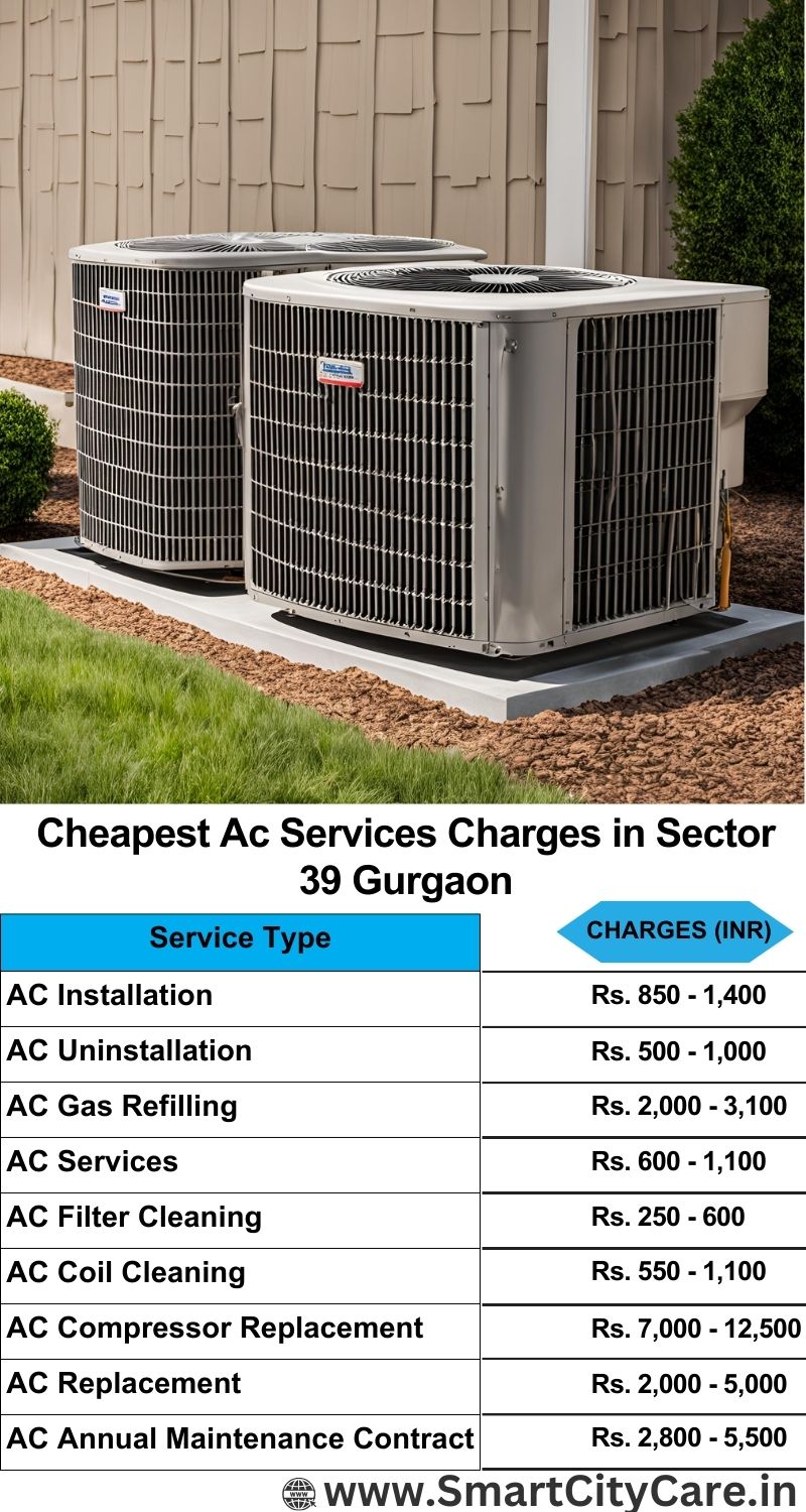 AC Services charges list in Sector 39, Gurgaon