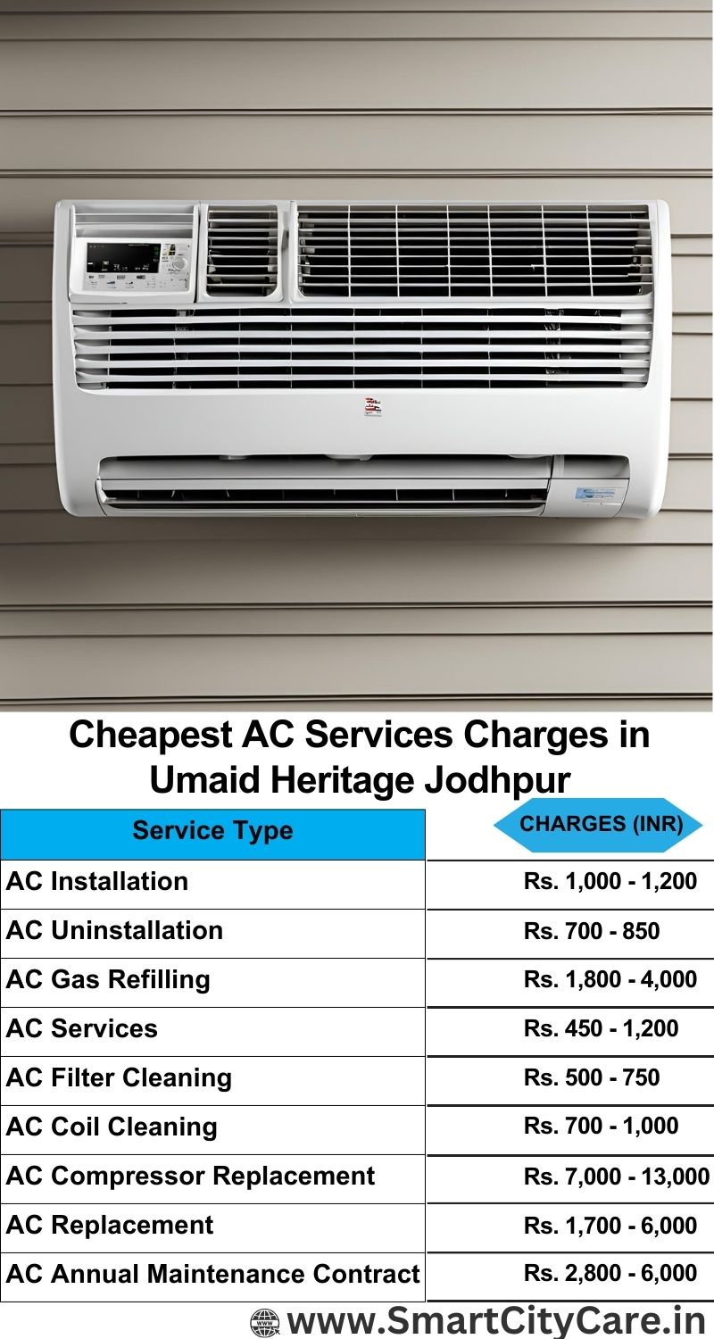 AC Services charges list in  Umaid Heritage, Jodhpur