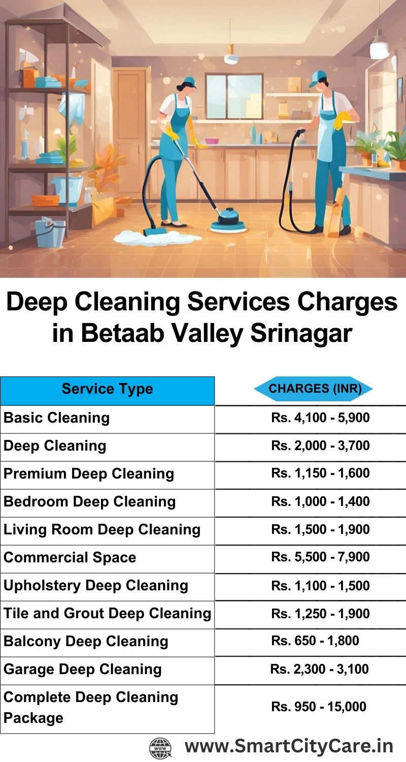 Deep cleaning services price list in Betaab Valley, Srinagar