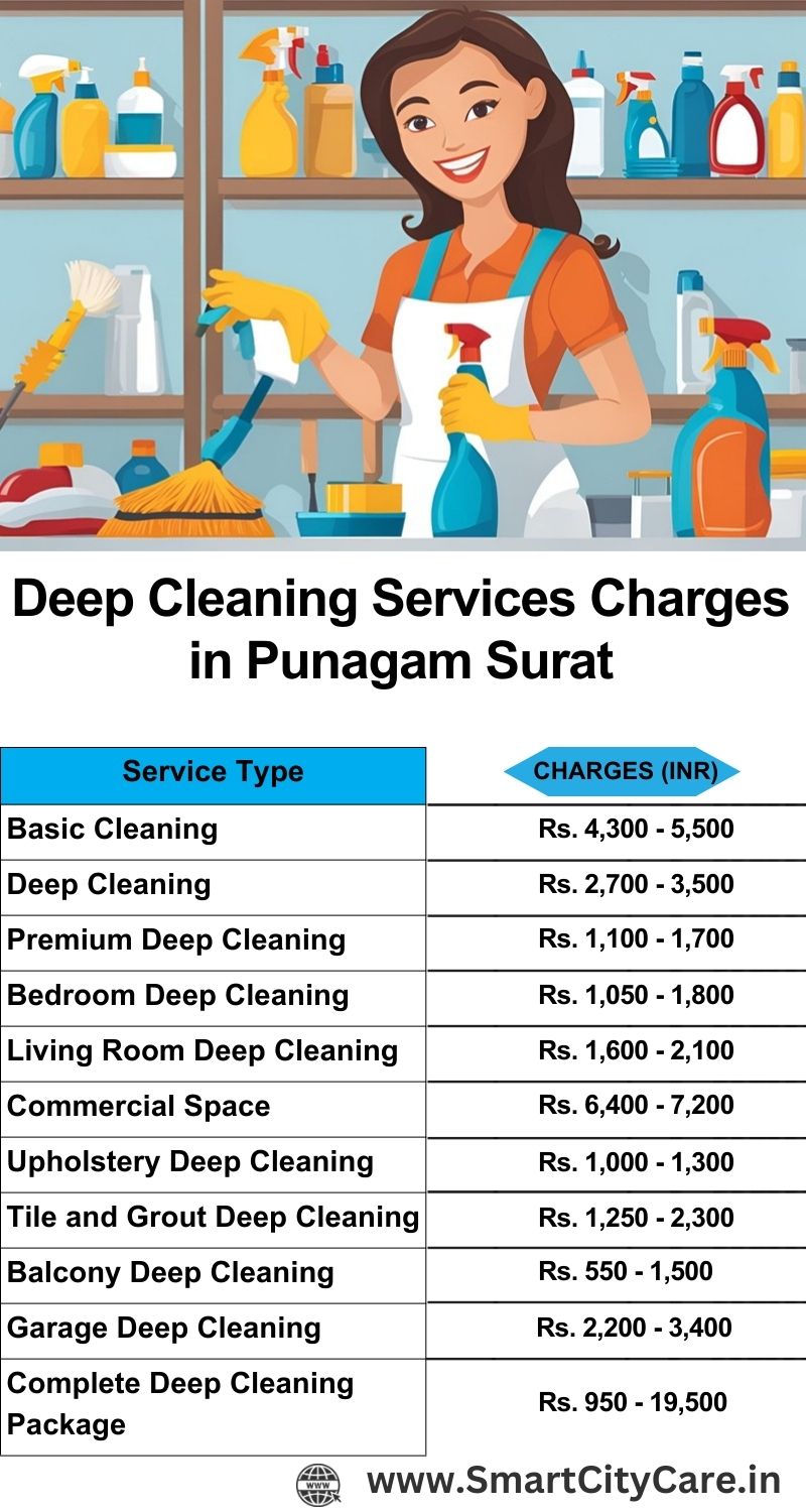 Deep cleaning services price list in Punagam, Surat