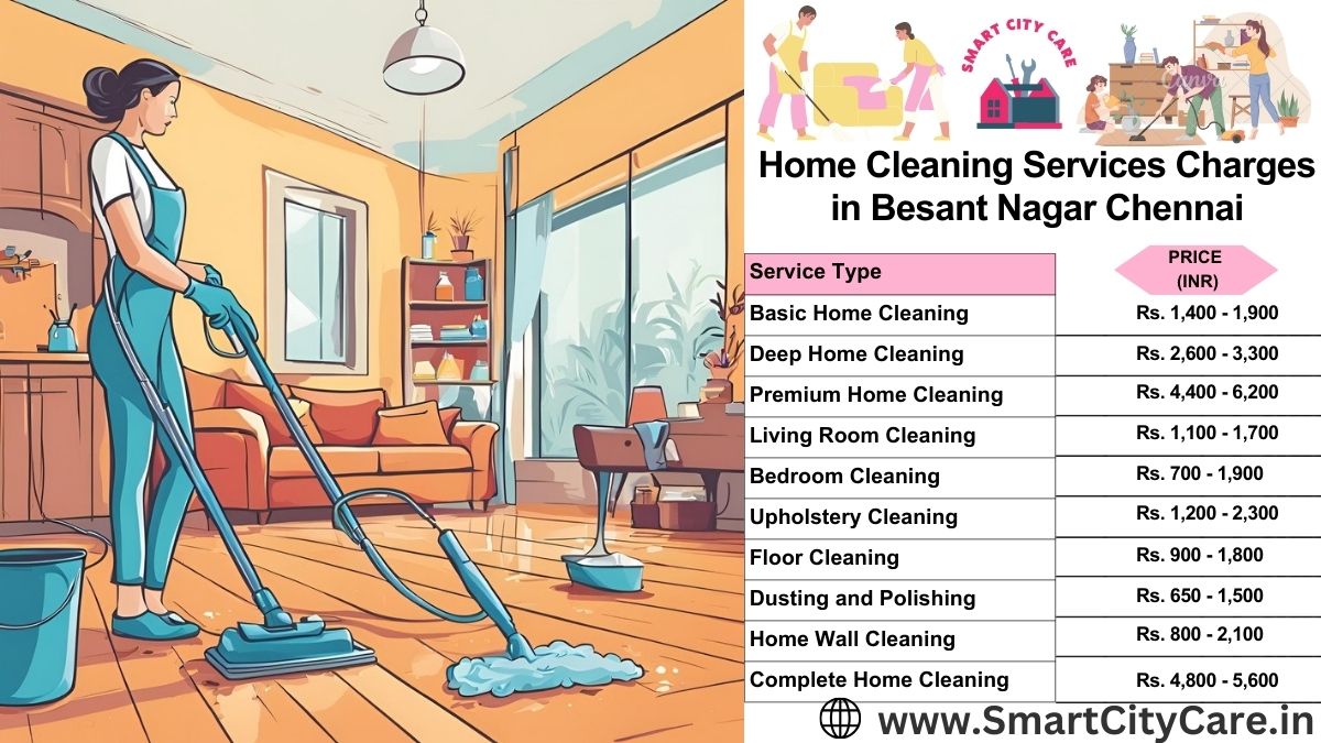 Home Cleaning Charges list in Besant Nagar, Chennai