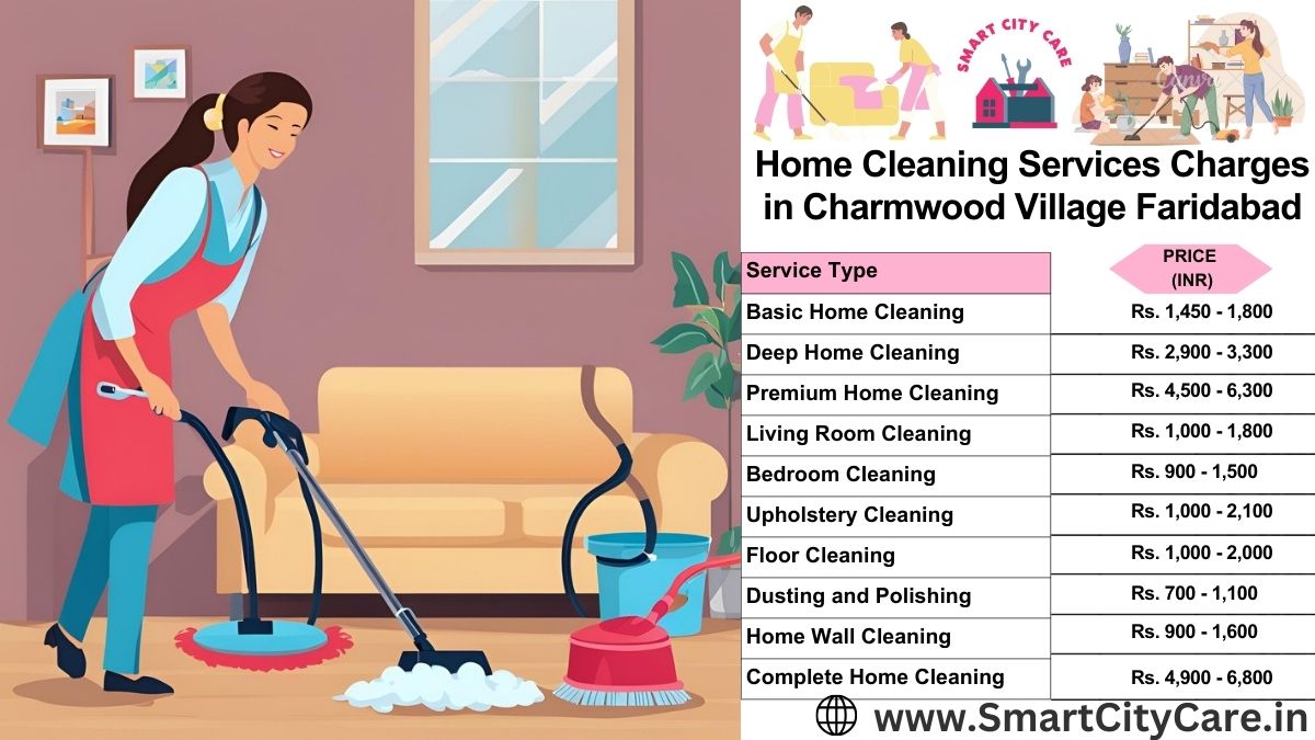 Home Cleaning Charges list in Charmwood Village, Faridabad