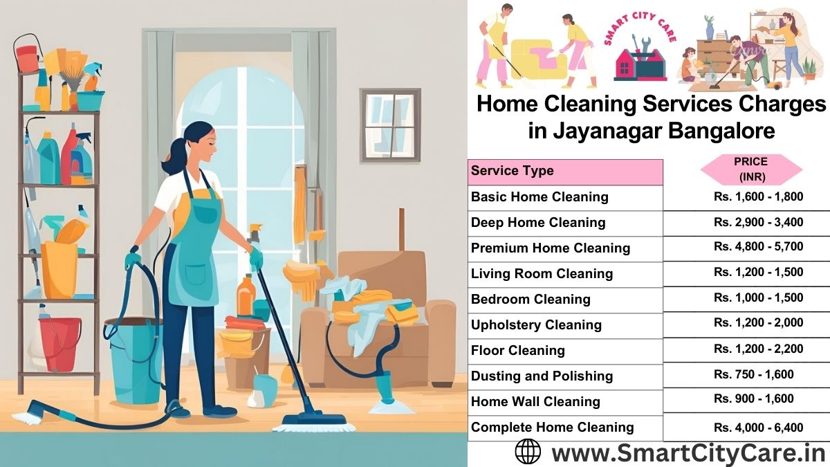 Home Cleaning Charges list in Jayanagar, Bangalore