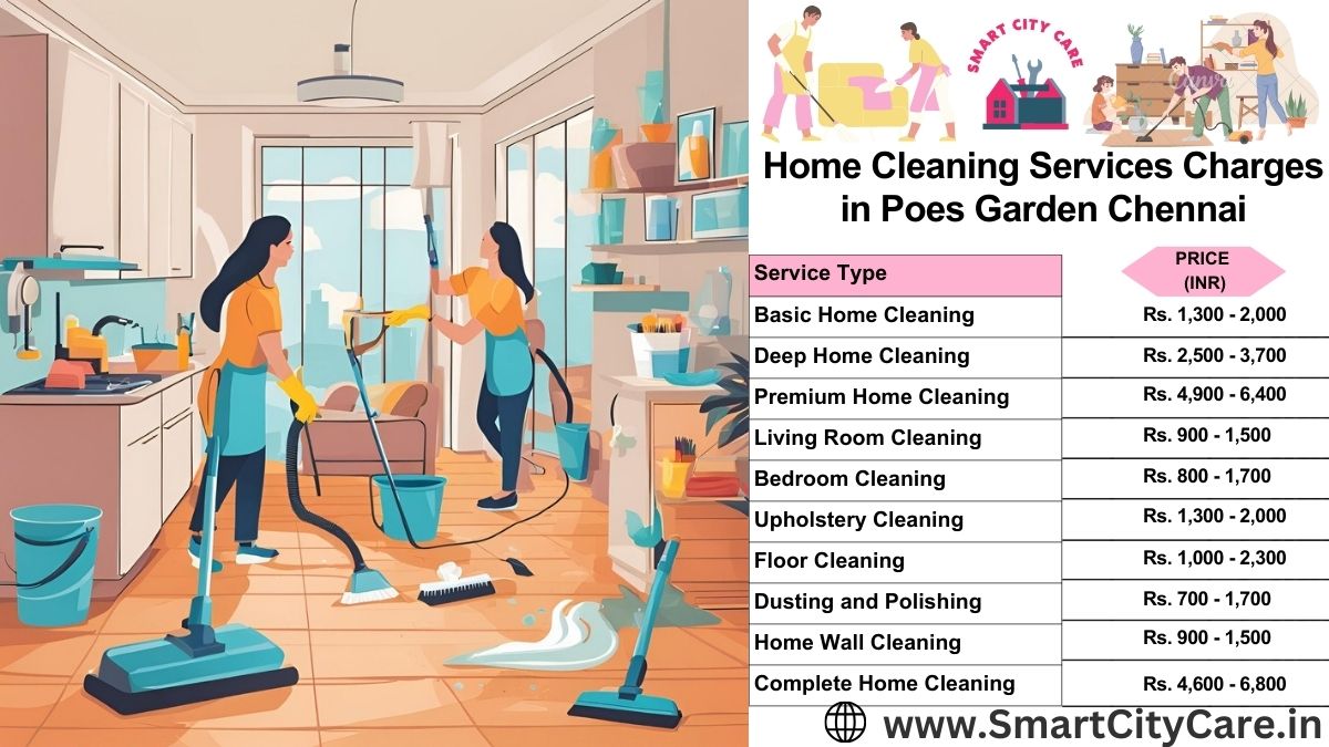 Home Cleaning Charges list in Poes Garden, Chennai