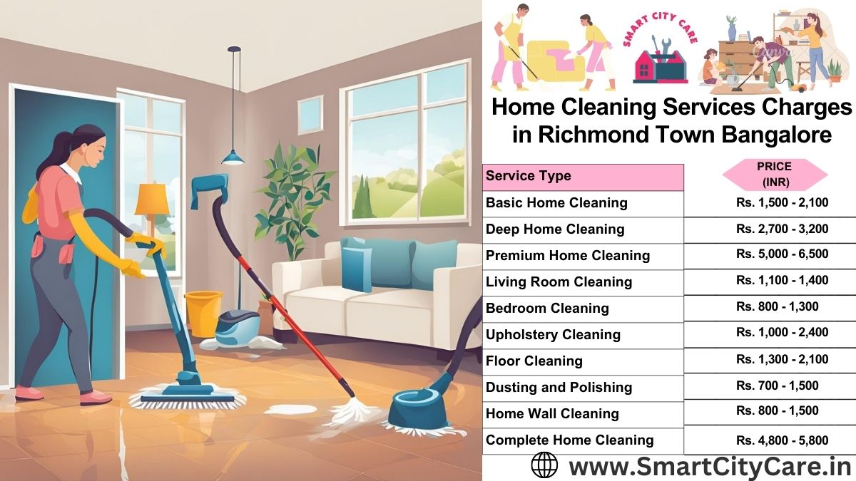 Home Cleaning Charges list in Richmond Town, Bangalore