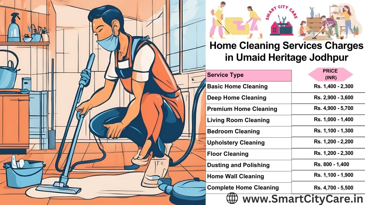 Home Cleaning Charges list in Umaid Heritage, Jodhpur