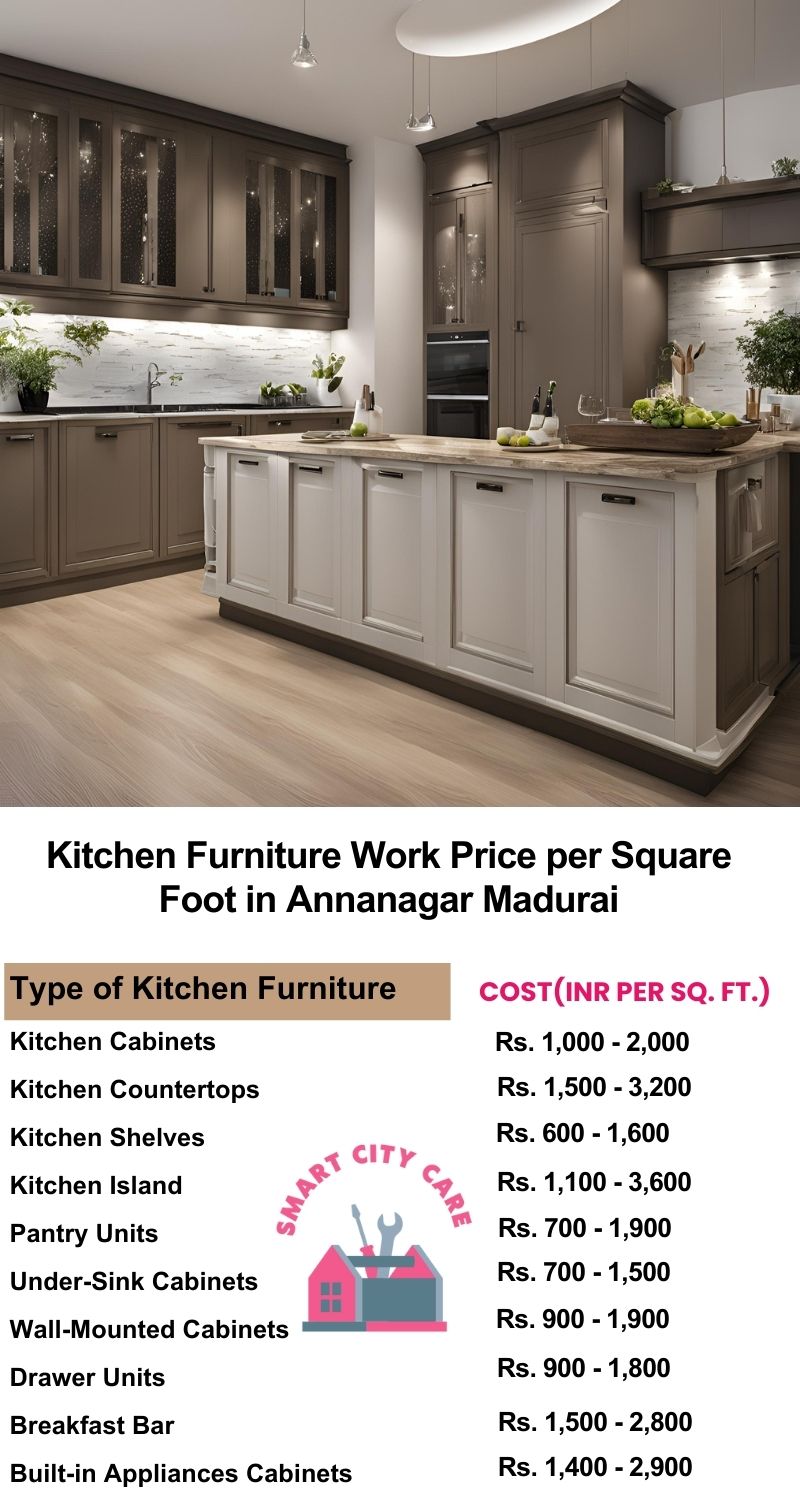 Kitchen Furniture Work rate list per Square Foot in Annanagar,Madurai