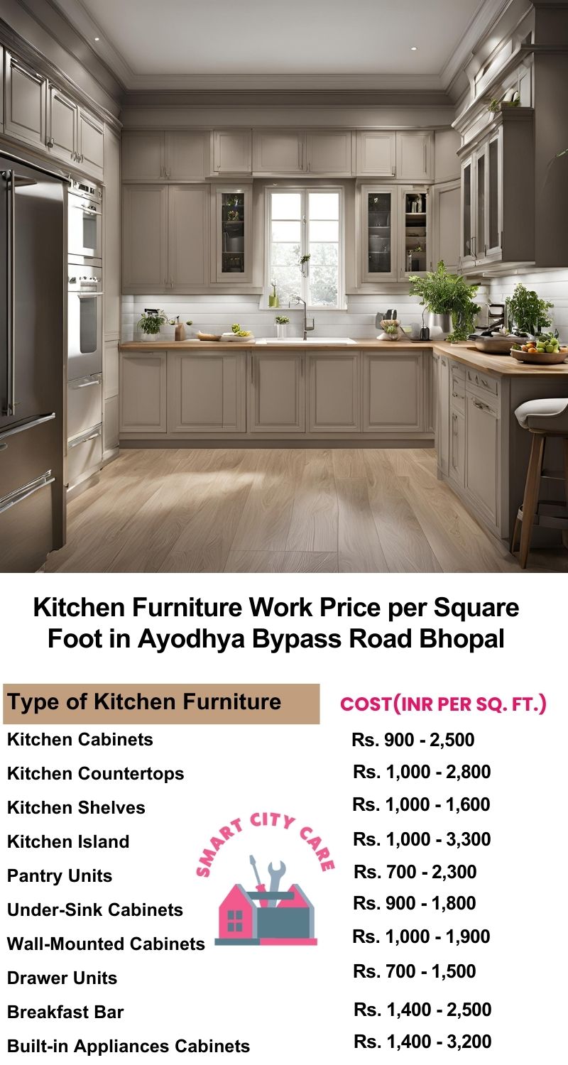 Kitchen Furniture Work rate list per Square Foot in Ayodhya Bypass Road,Bhopal