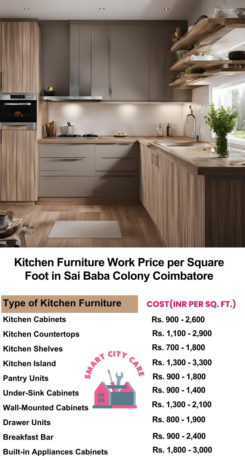 Kitchen Furniture Work rate list per Square Foot in Sai Baba Colony,Coimbatore