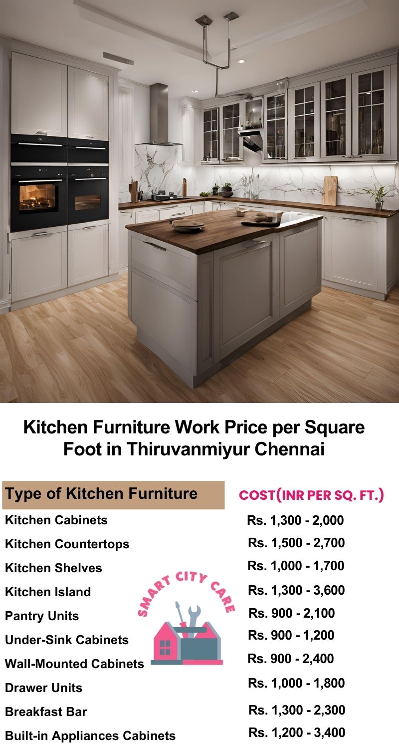 Kitchen Furniture Work rate list per Square Foot in Thiruvanmiyur,Chennai