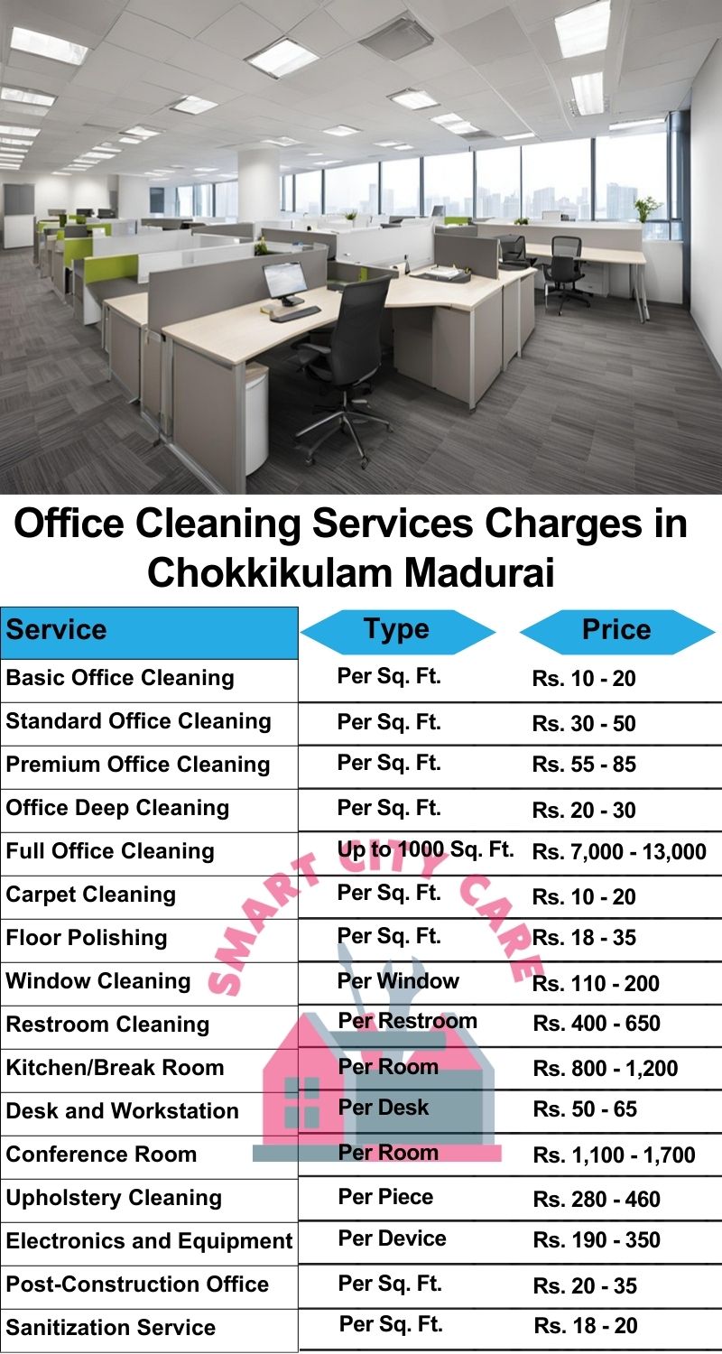 Office cleaning services Chokkikulam, Madurai price list