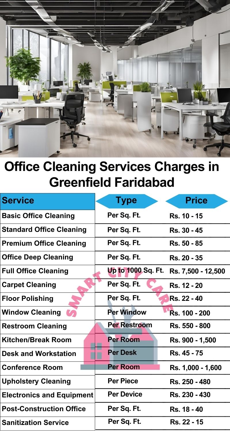 Office cleaning services Greenfield, Faridabad price list