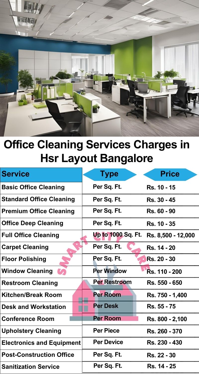 Office cleaning services HSR Layout, Bangalore price list