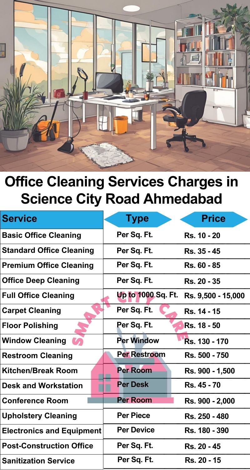 Office cleaning services Science City Road, Ahmedabad price list