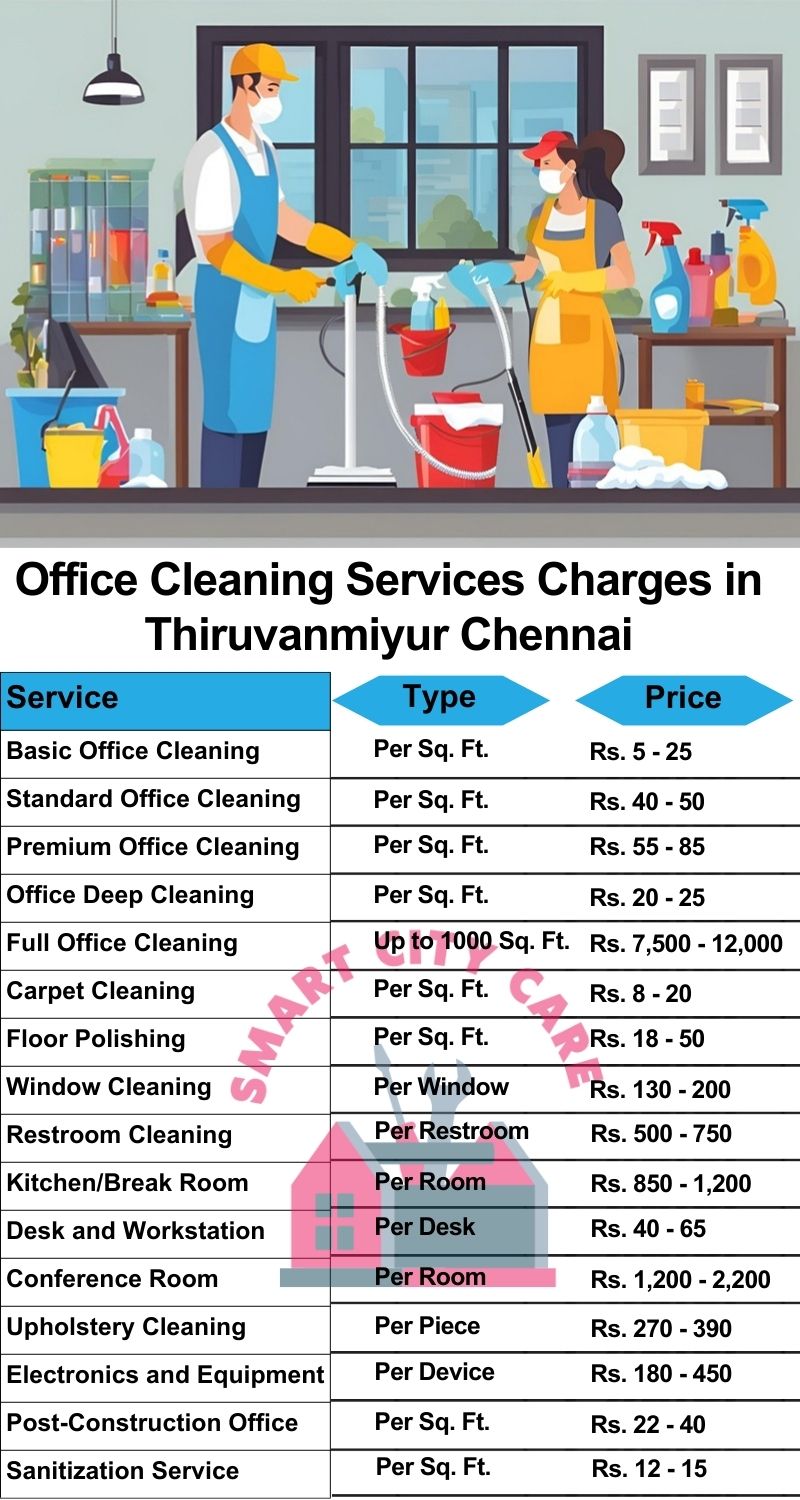 Office cleaning services Thiruvanmiyur, Chennai price list