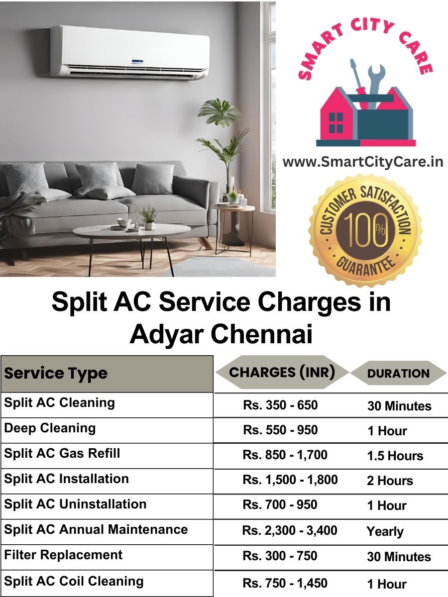 Split AC Service cost list in  Adyar, Chennai