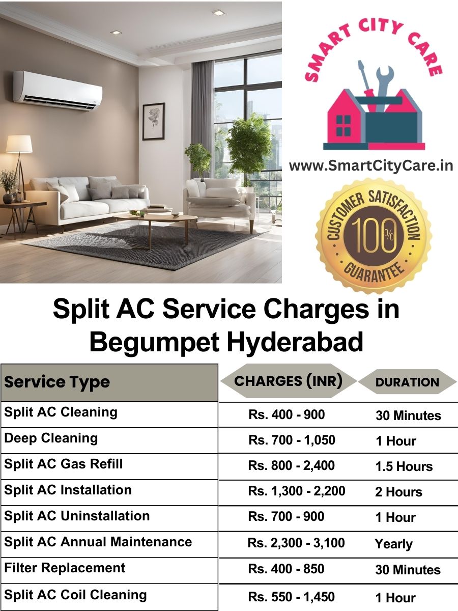 Split AC Service cost list in Begumpet, Hyderabad