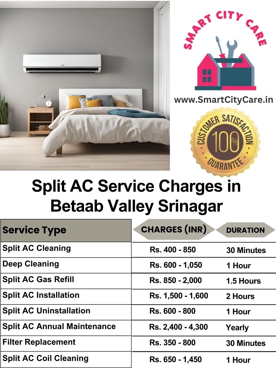 Split AC Service cost list in  Betaab Valley, Srinagar