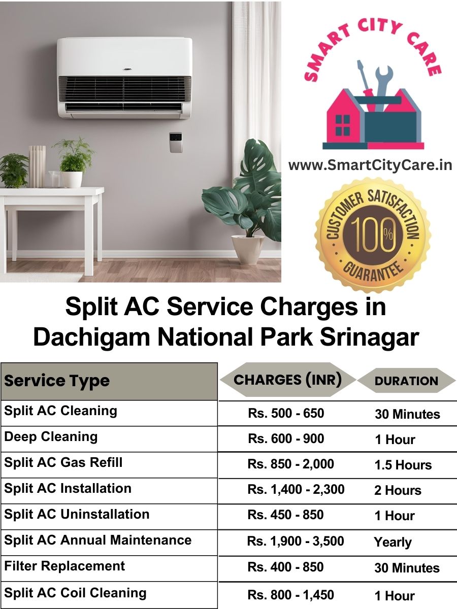 Split AC Service cost list in  Dachigam National Park, Srinagar