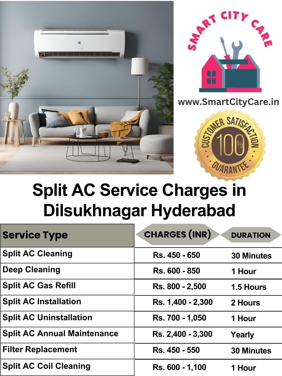 Split AC Service cost list in Dilsukhnagar, Hyderabad