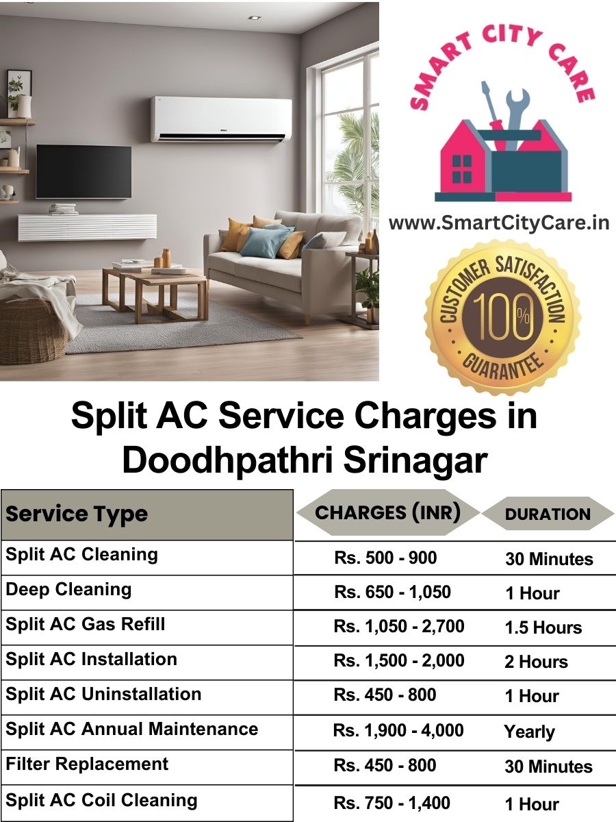 Split AC Service cost list in  Doodhpathri, Srinagar