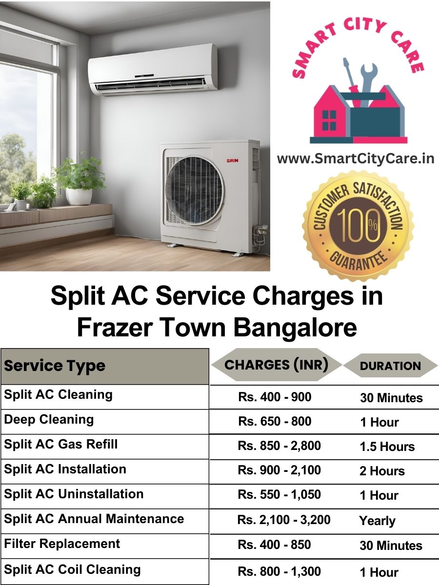 Split AC Service cost list in  Frazer Town, Bangalore