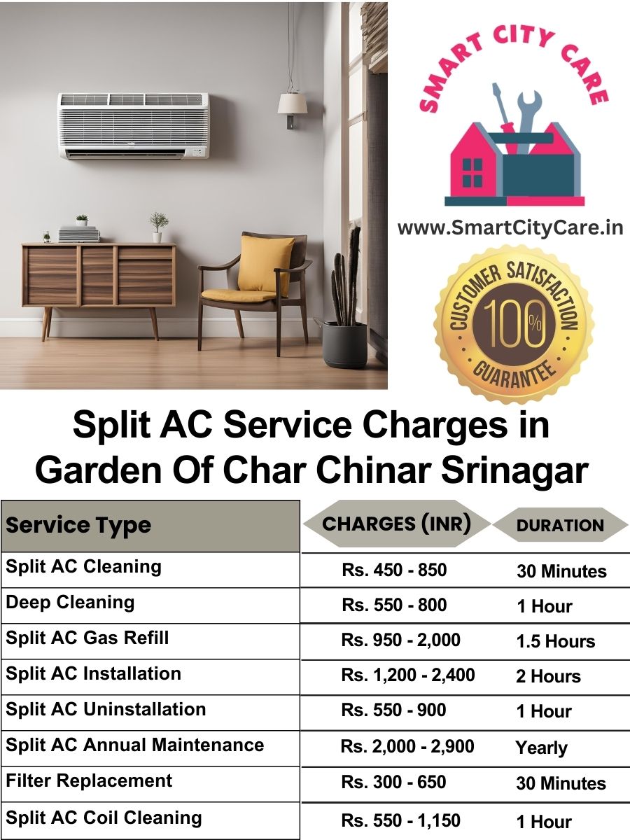 Split AC Service cost list in  Garden Of Char Chinar, Srinagar