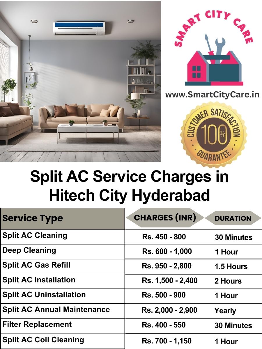 Split AC Service cost list in Hitech City, Hyderabad