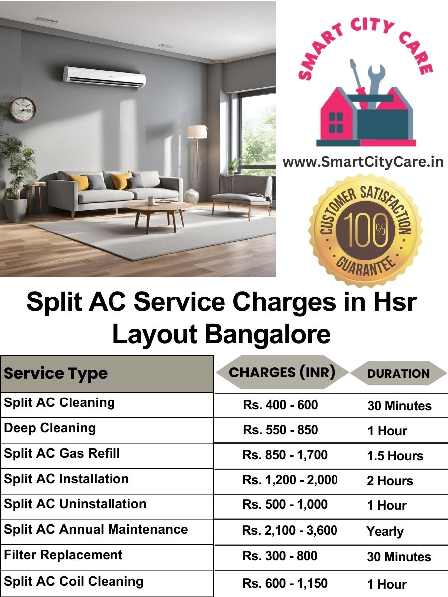 Split AC Service cost list in  HSR Layout, Bangalore