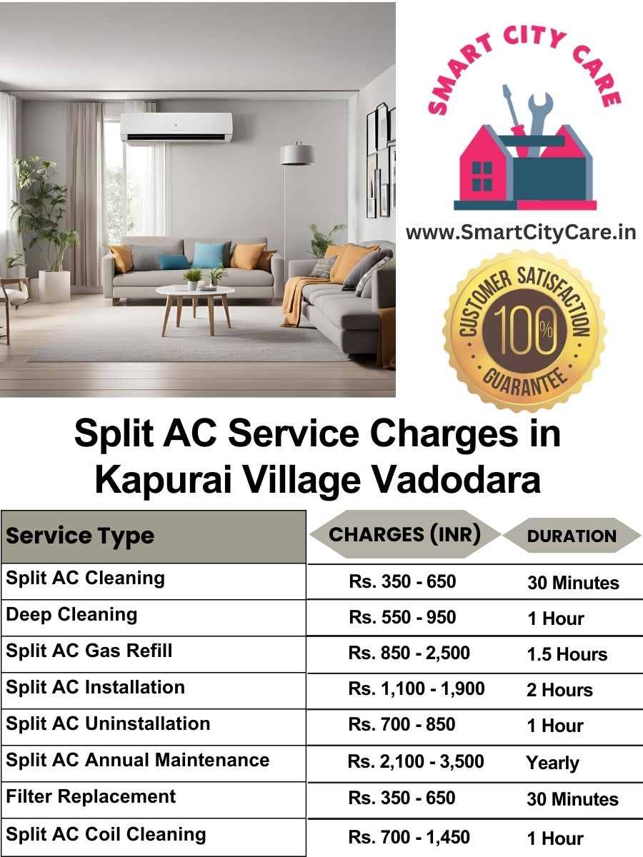 Split AC Service cost list in  Kapurai Village, Vadodara