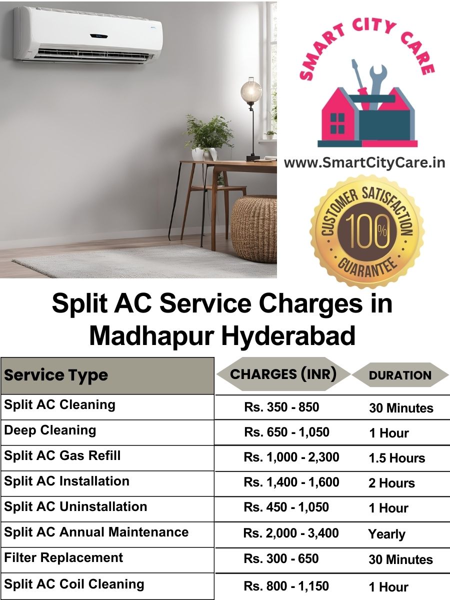 Split AC Service cost list in  Madhapur, Hyderabad